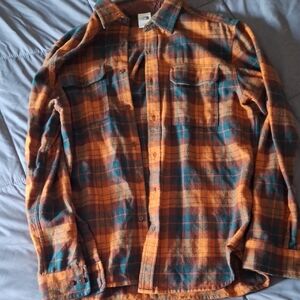 The North Face Orange and Blue Plaid Shirt